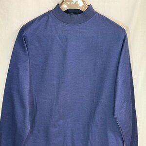 NWOT Carnoustie Men's Mock Neck 100% Cotton Long Sleeve Shirt - Navy Blue - L